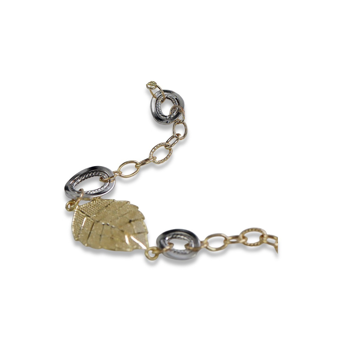 Bracelet Fantaisie en Or Jaune et Blanc Italien 14K, 19 c. cfb001yw