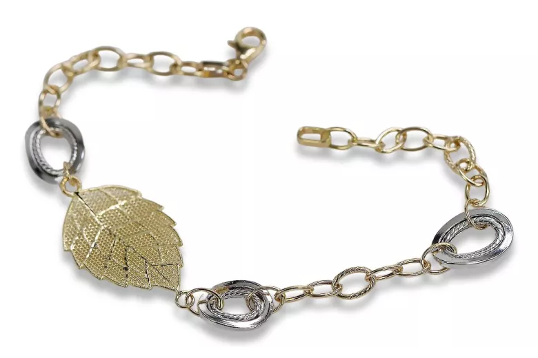 Bracelet Fantaisie en Or Jaune et Blanc Italien 14K, 19 c. cfb001yw