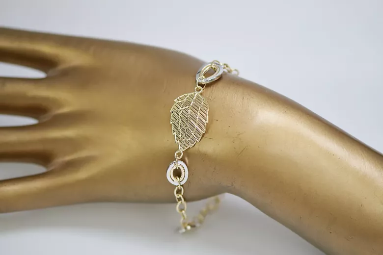 Bracelet Fantaisie en Or Jaune et Blanc Italien 14K, 19 c. cfb001yw