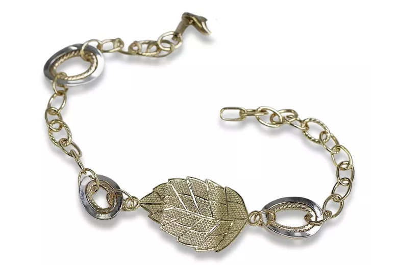 Bracelet Fantaisie en Or Jaune et Blanc Italien 14K, 19 c. cfb001yw