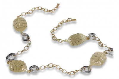 Ensemble de Chaîne Feuille d'Or 14k et Bracelet en Or Italien cfc001yw&cfb001yw