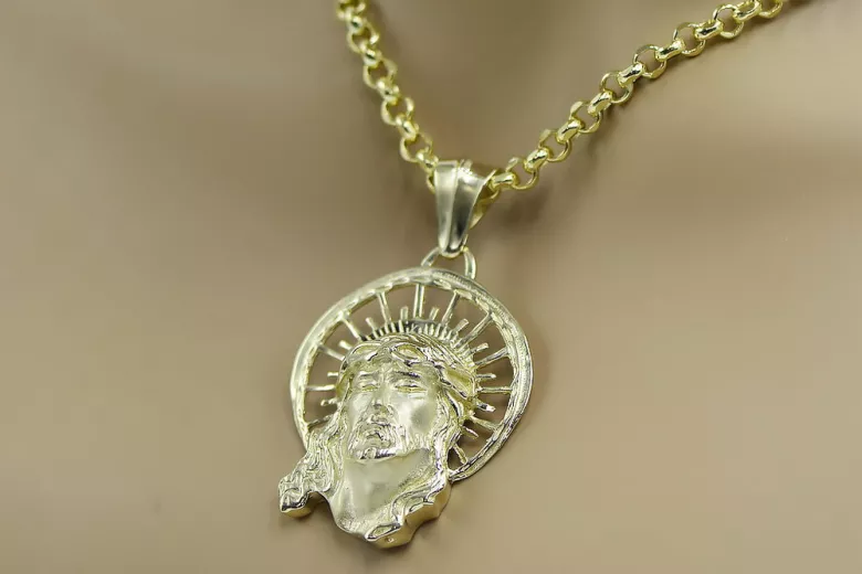 "Divine 14k Gold Jesus Pendant & Anchor Chain Set" pj008yL&cc003y