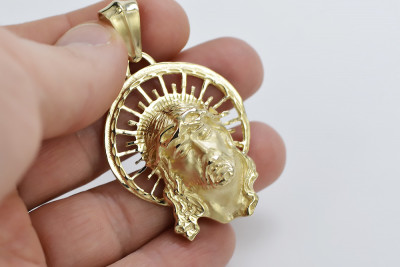 14k 585 Gold Jesus Anhänger & Ankerkette - Exquisiter Schmuck pj008yL&cc003y