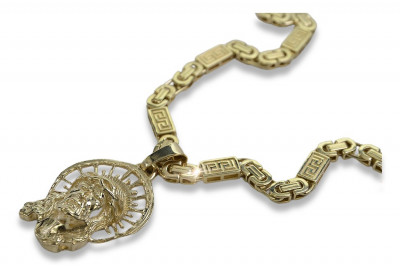 Goldener Jesus-Anhänger 14k 585 mit königlicher byzantinischer Kette pj008yL&cc050y