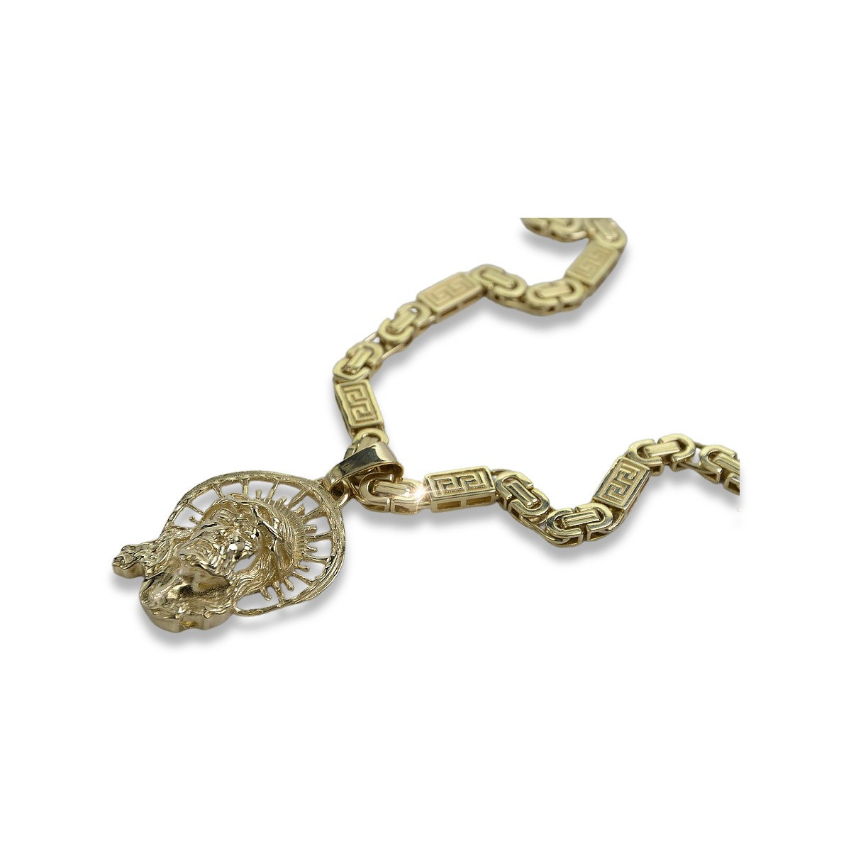 Pendentif en or Jésus 14k 585 avec chaîne royale byzantine pj008yL&cc050y