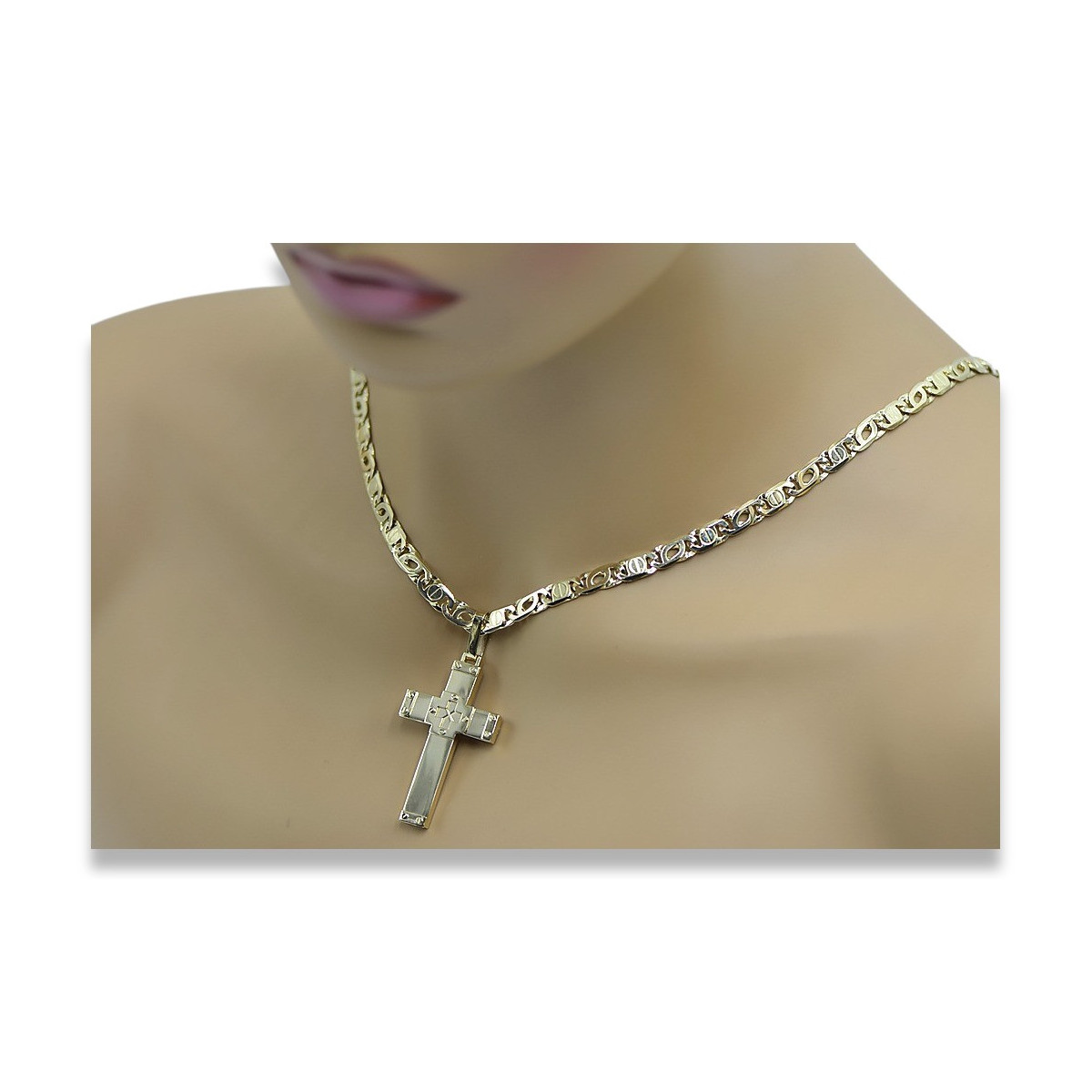 Italienisches Gelbgold Kreuz & Kette - Exquisite Schmuckstücke ctc016yM&cc031y