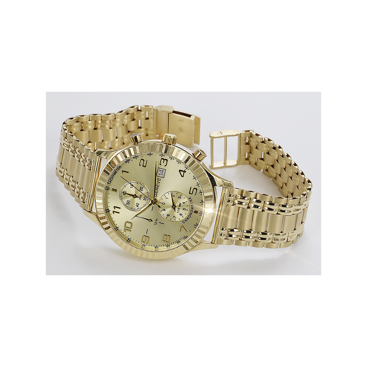 Goldene Herrenuhr Geneve ★ zlotychlopak.pl ★ Gold Reinheit 585 333 Niedriger Preis!