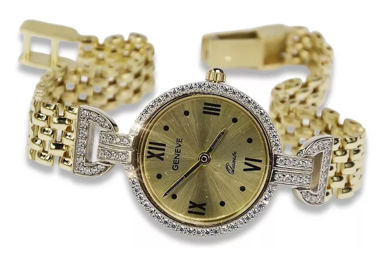 14 Karat Gelbgold Damen Uhr Genf Damen Geschenk lw107y