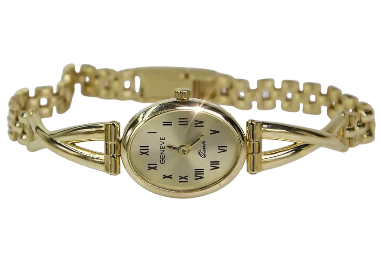 14 Karat Gelbgold Damen Uhr Geneve Lady Geschenk lw089y