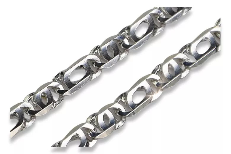 Chaîne en or blanc 14 carats creux avec œil de tigre 585, 55 cm cc093w