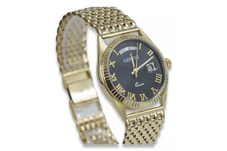 Gold men's watch Geneve ★ zlotychlopak.pl ★ Gold purity 585 333 Low Price!