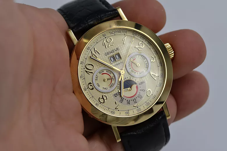 14K Жовте золоте чоловіче годинник mw064y