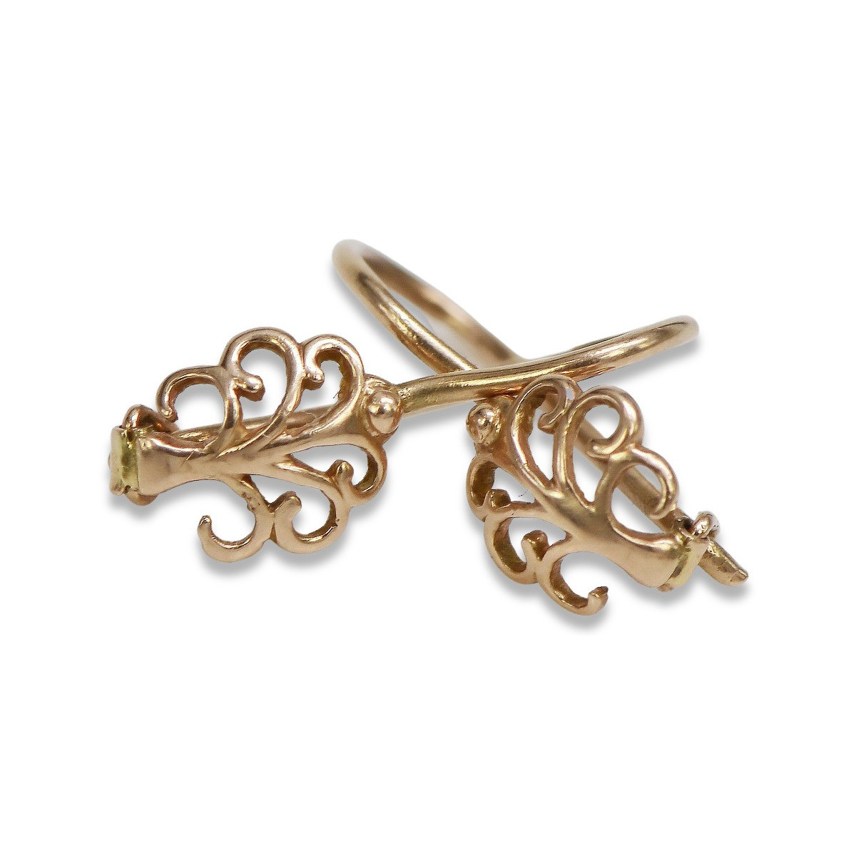 "Boucles d'oreilles vintage en forme de feuille, Or rose 14 carats 585 d'origine vintage" ven201 ven201