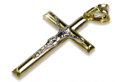 14k żółte złote krzyż katolicki w kolorze różowego złota vintage ctc001yw