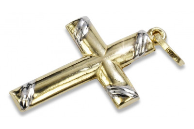 Croix catholique en or blanc et jaune 14K Vintage rose. ctc002yw