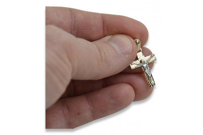 Croix catholique Jésus en or jaune et blanc 14K ctc007yw