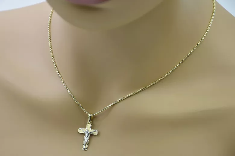 14K Gelb- & Weißgold Katholische Jesus-Kreuz ctc007yw