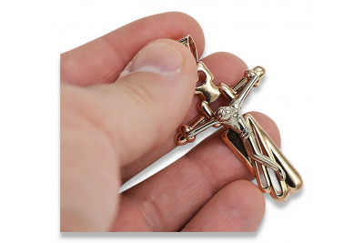 Croix Jésus catholique en or rose 14K blanc ctc008rw