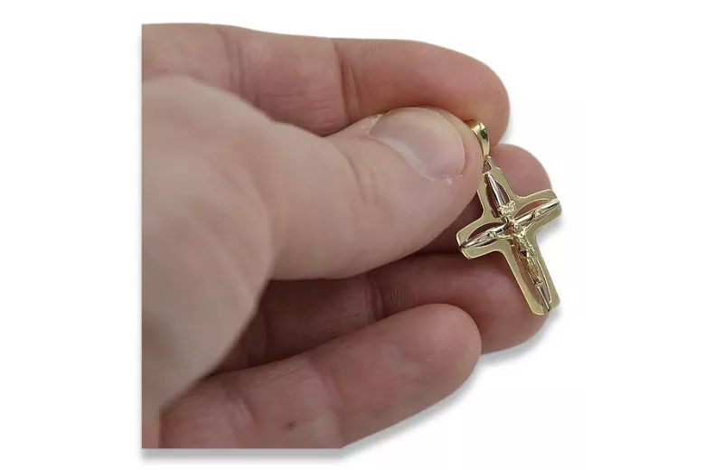 14K Gelb- & Weißgold Katholische Jesus Kreuz ctc009yw