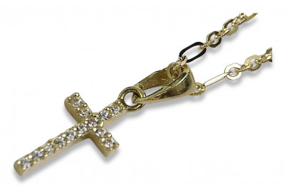 Croix de Jésus catholique en or jaune 14 carats vintage rose et blanc italien ctc012y