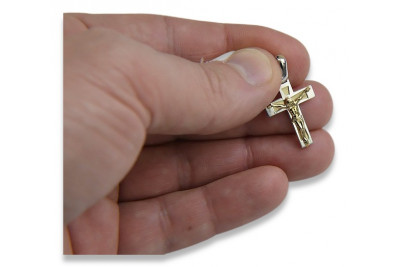 "Elegant 14K Yellow White Gold Italian Made Catholic Jesus Cross Pendant" ctc013yw ctc013yw