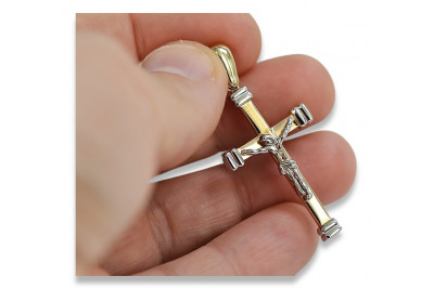 Croix Catholique en Or Blanc 14 Carats avec Jésus Élégant ctc014w ctc014w