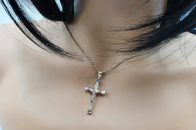 Biały 14k złoty katolicki krzyż Jezusa ctc014w ctc014w