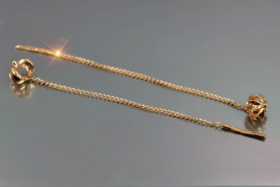 Boucles d'oreilles suspendues en Or rose 14 carats vintage d'origine, Pas de pierres ven012 ven012