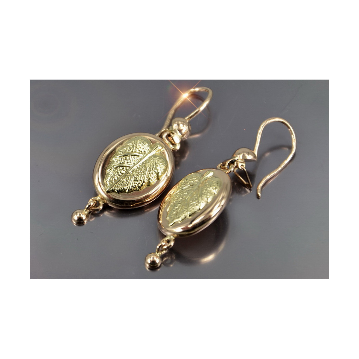 "Boucles d'oreilles feuille d'époque en or rose 14 carats 585 vintage sans pierres" ven045 ven045