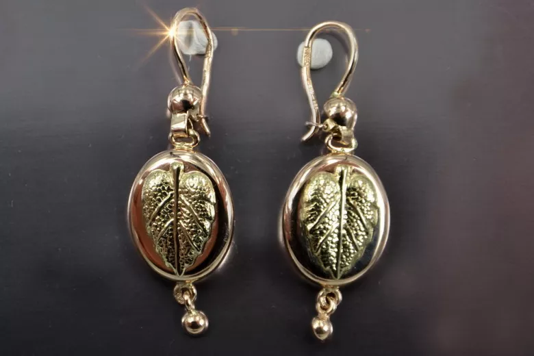 "Boucles d'oreilles feuille d'époque en or rose 14 carats 585 vintage sans pierres" ven045 ven045