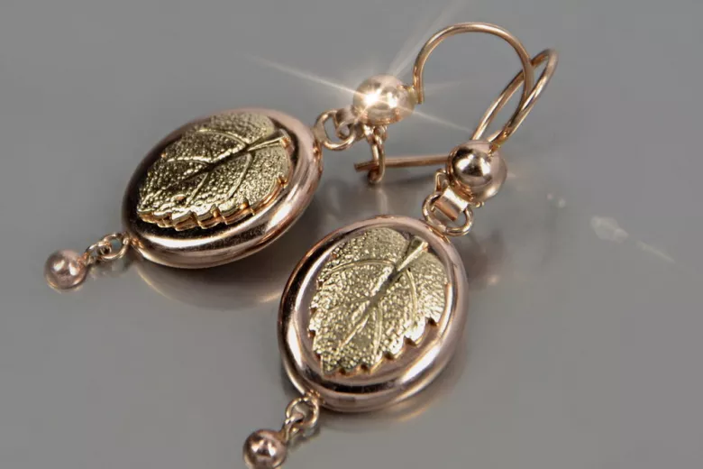 "Boucles d'oreilles feuille d'époque en or rose 14 carats 585 vintage sans pierres" ven045 ven045