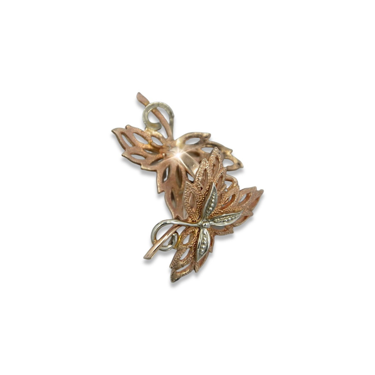 Vintage Rose Pink 14K Gold Maple Leaf Earrings - No Stones ven096rw