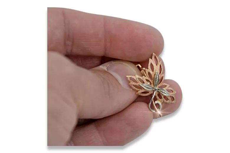 Vintage Rose Pink 14K Gold Maple Leaf Earrings - No Stones ven096rw