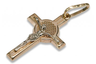 Krzyż katolicki 14k czerwone i białe złoto z Jezusem ctc021rw