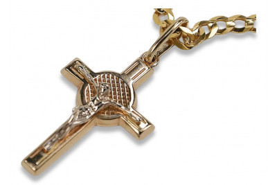 Croix Catholique en Or Rose 14K avec Jésus ctc021rw