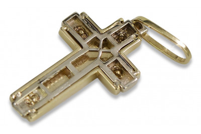 "14K Yellow White Gold Classic Catholic Cross Necklace" ctc025yw ctc025yw