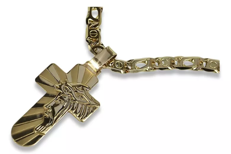 Chaîne Cartier en or jaune 14 carats croix catholique (Cartier chain in 14k yellow gold Catholic cross) ctc023y&cc031y