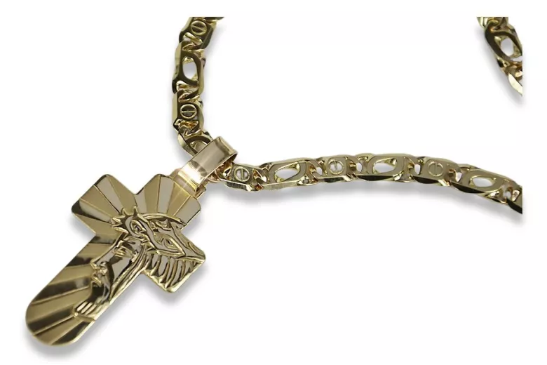 Chaîne Cartier en or jaune 14 carats croix catholique (Cartier chain in 14k yellow gold Catholic cross) ctc023y&cc031y