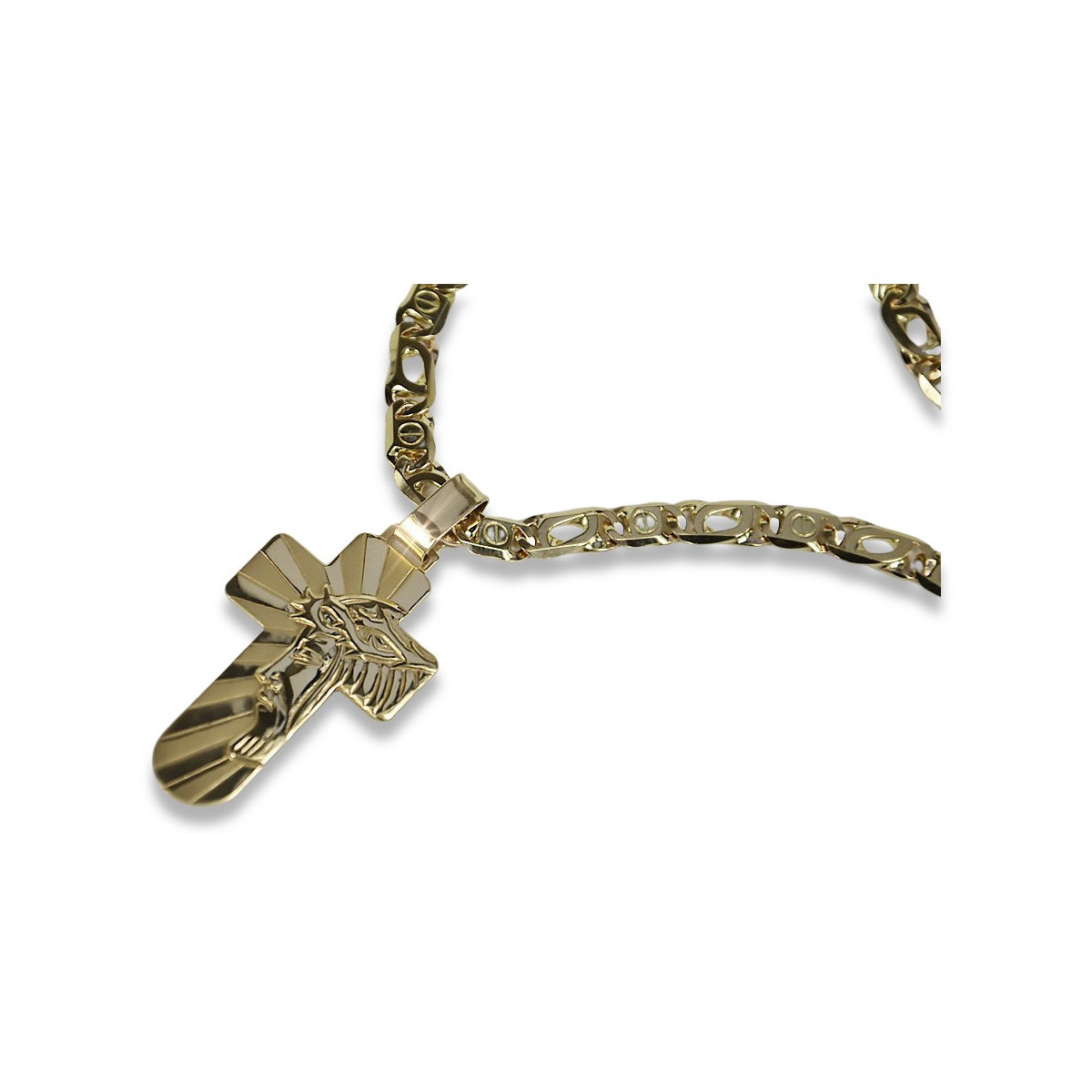 Chaîne Cartier en or jaune 14 carats croix catholique (Cartier chain in 14k yellow gold Catholic cross) ctc023y&cc031y