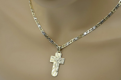 Cruz Católica de Oro Amarillo 14k y Cadena Cartier - Joyería Italiana ctc023y&cc031y