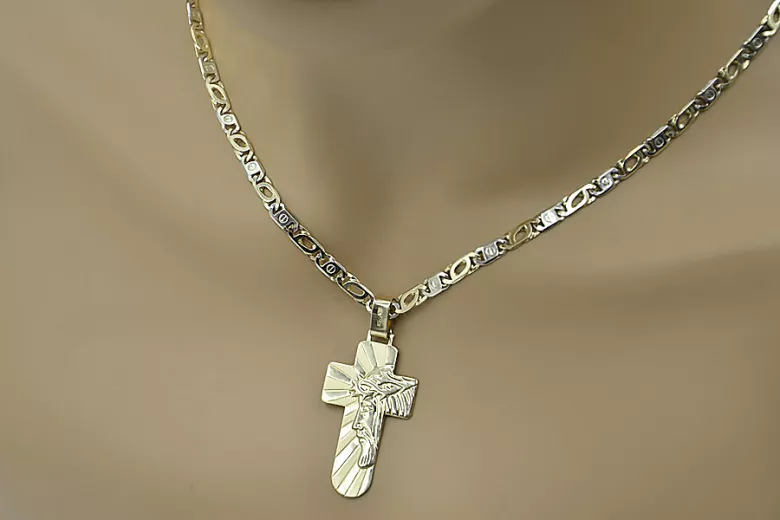 Chaîne Cartier en or jaune 14 carats croix catholique (Cartier chain in 14k yellow gold Catholic cross) ctc023y&cc031y