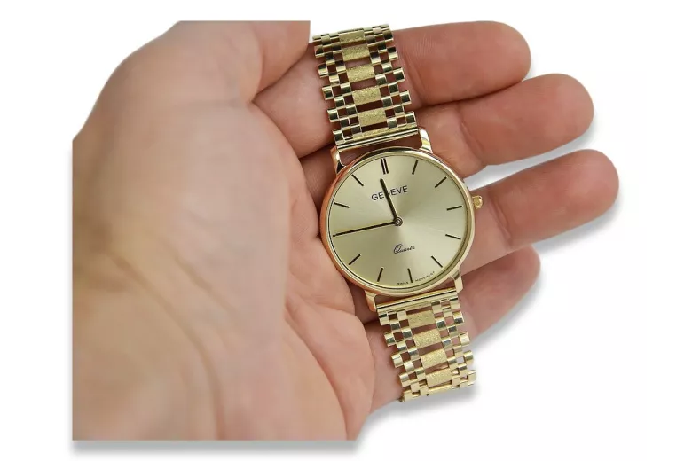 Gold men's watch Geneve ★ zlotychlopak.pl ★ Gold purity 585 333 Low Price!