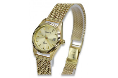 Reloj de dama en oro amarillo 14k 585 Geneve con correa de cuero lw020ydy&lbw003y