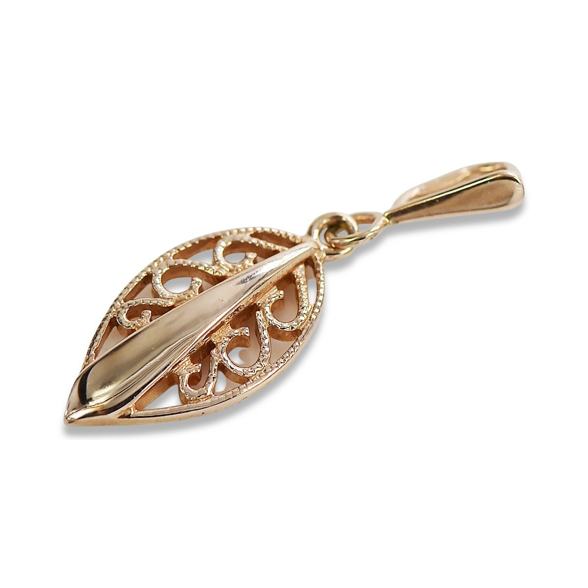 "Pendentif Feuille Vintage en Or Rose 14 Carats 585 d'Origine Pas de Pierres" vpn081 vpn081