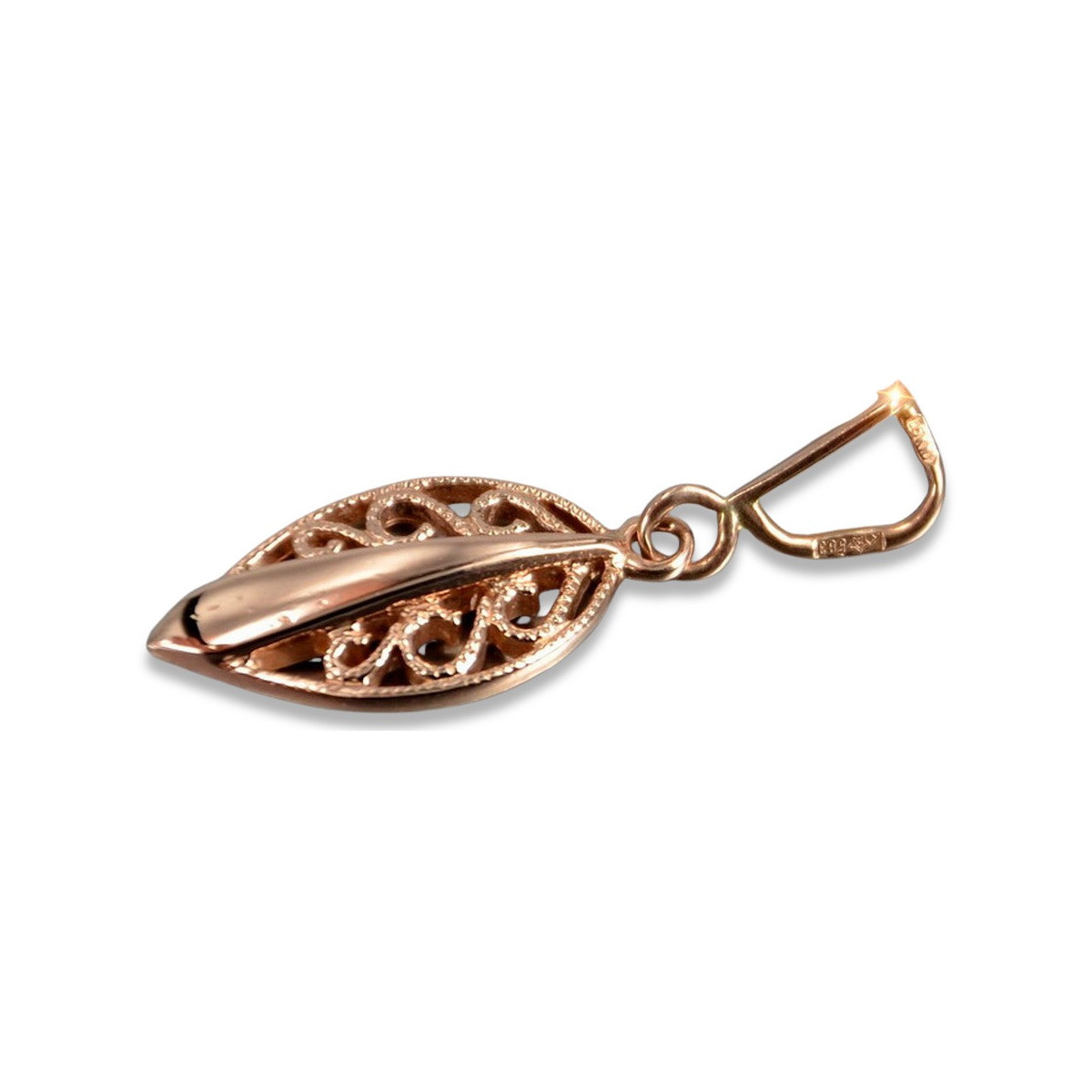 Sterling Silver Rose Gold Plated Leaf Pendant, No Stone vpn081rp