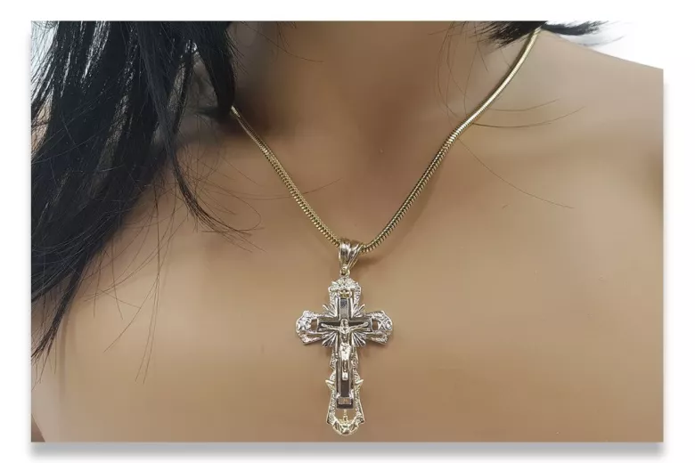 Exquisites 14K Gelb- & Weißgold Orthodoxes Kreuz OC010YW - Perfektes Geschenk für Frauen Man!!! oc010yw