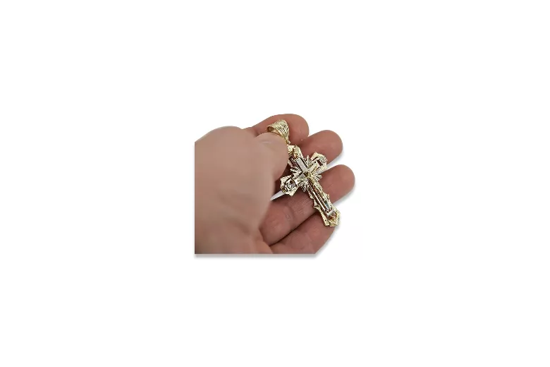 Exquisites 14K Gelb- & Weißgold Orthodoxes Kreuz OC010YW - Perfektes Geschenk für Frauen Man!!! oc010yw