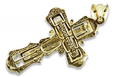 Croix orthodoxe en or jaune italien vintage avec des pierres précieuses - Cadeau splendide pour femme oc010y