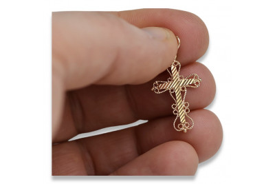 "Elegant 14K Rose Gold Italian Orthodox Cross with Vintage Detailing" oc020r oc020r