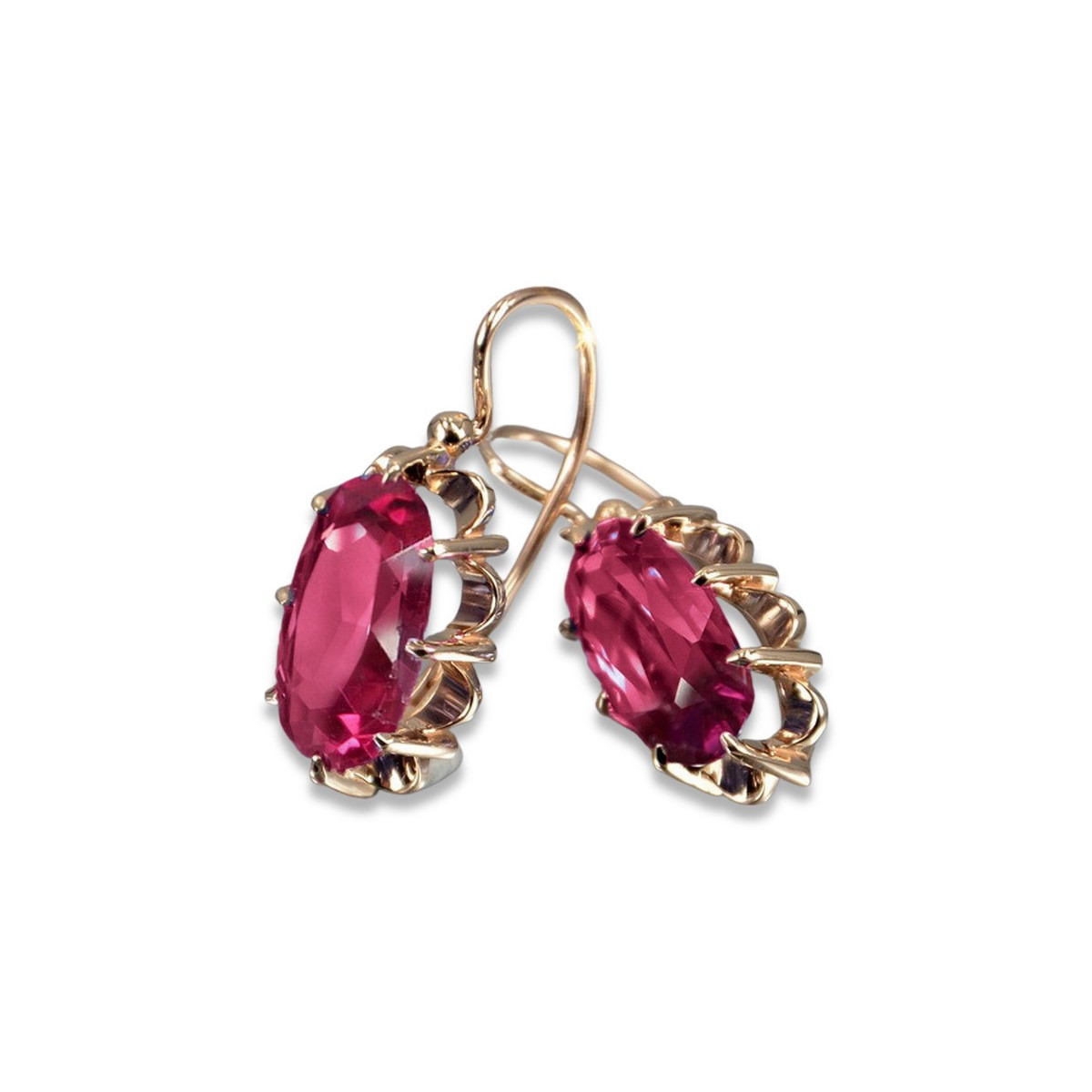 Boucles d'oreilles vintage en or rose 14 carats avec Rubis, Zircon, Améthyste, Émeraude, Saphir et plus vec039